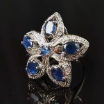 Каблучка Квітка сапфіри срібне натуральні камені фіанти кубічний цирконій 20.0
